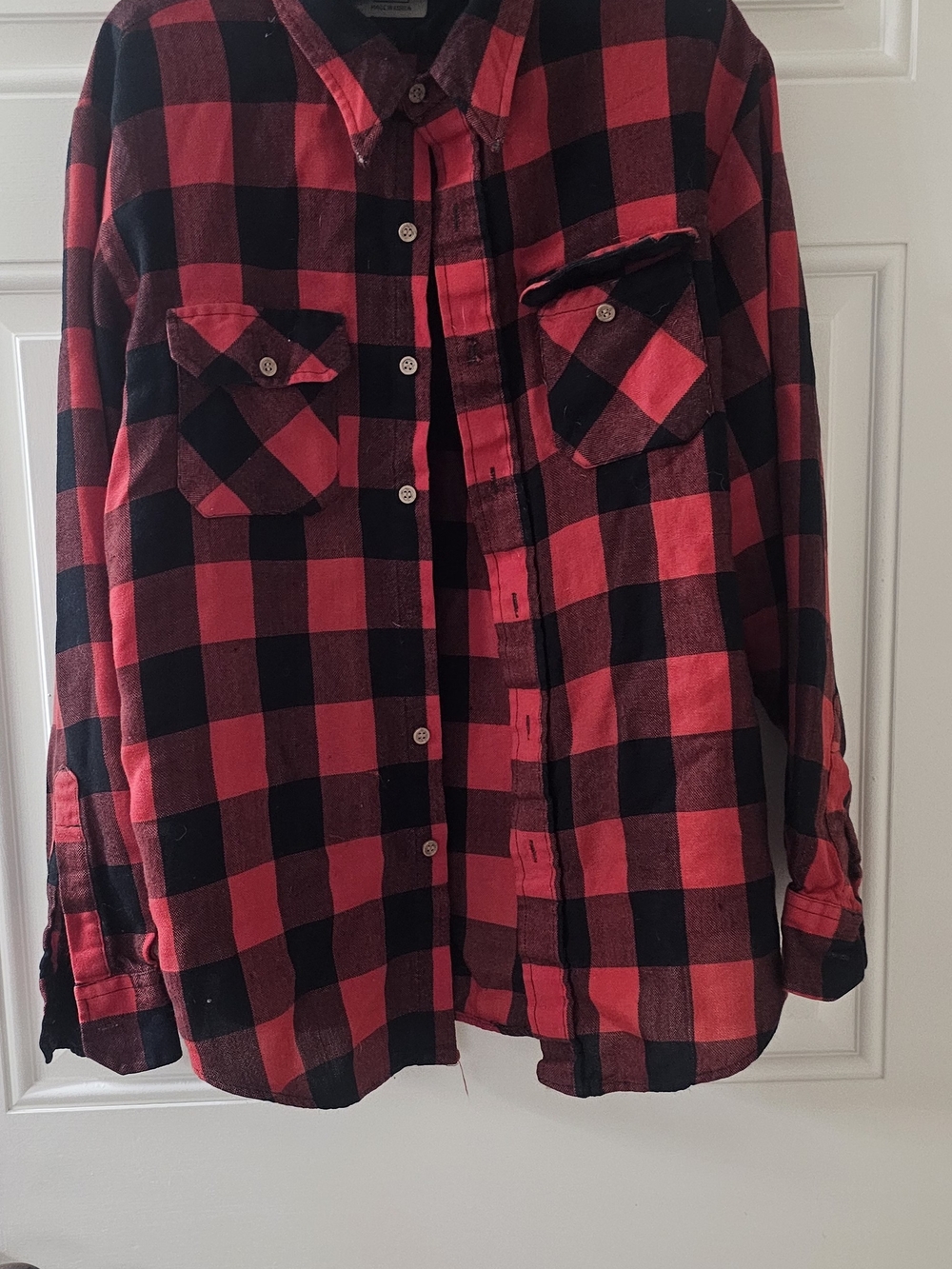 Vintage 70s Sears Buffalo Plaid Flannel Shirt | Men's L | Red Black Lumberjack